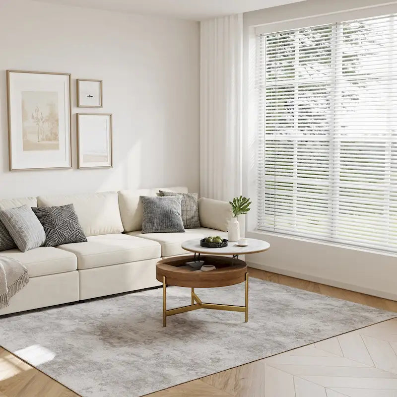 Table basse moderne, table basse ronde à plateau relevable avec rangement, plateau en pierre frittée, pieds en acier au carbone-7