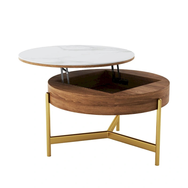 Table basse moderne, table basse ronde à plateau relevable avec rangement, plateau en pierre frittée, pieds en acier au carbone-10