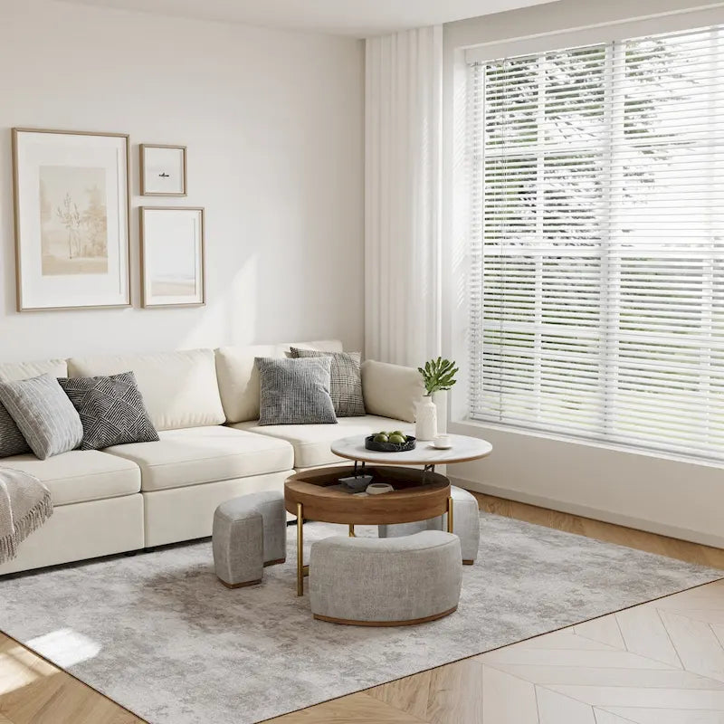 Table basse moderne, table basse ronde à plateau relevable avec rangement, plateau en pierre frittée, pieds en acier au carbone-13