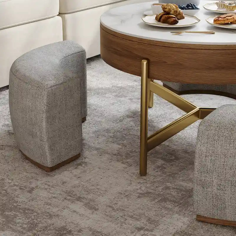 Table basse moderne, table basse ronde à plateau relevable avec rangement, plateau en pierre frittée, pieds en acier au carbone-16