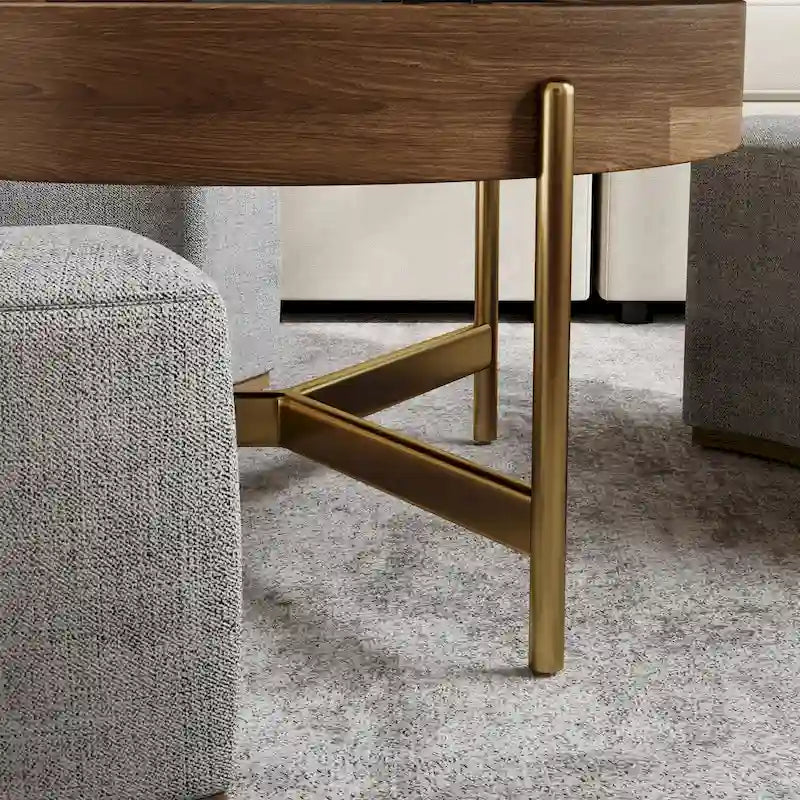 Table basse moderne, table basse ronde à plateau relevable avec rangement, plateau en pierre frittée, pieds en acier au carbone-17