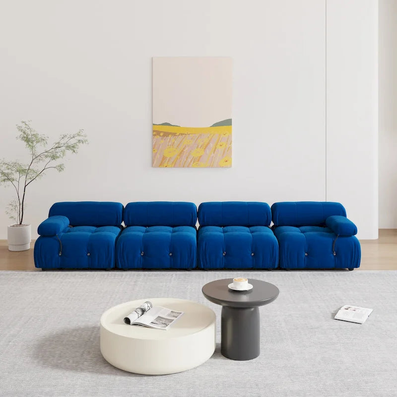 Canapé d'angle rembourré en velours bleu-23