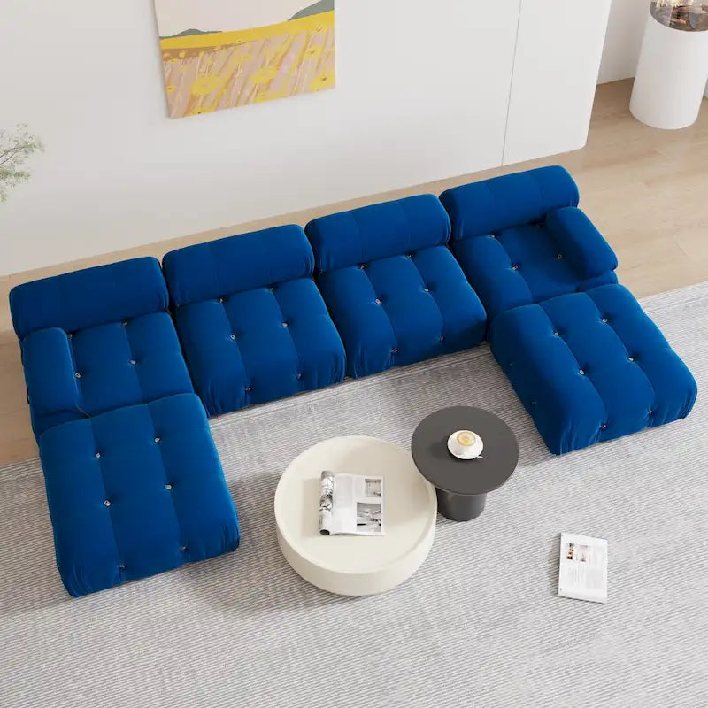 Canapé d'angle rembourré en velours bleu-27