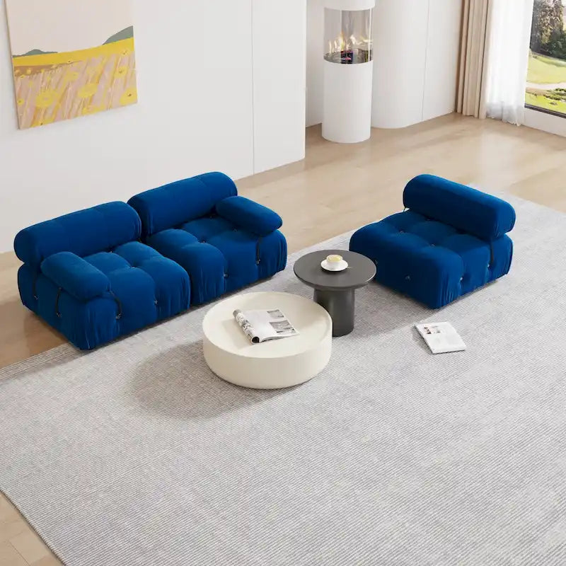 Canapé d'angle rembourré en velours bleu-29