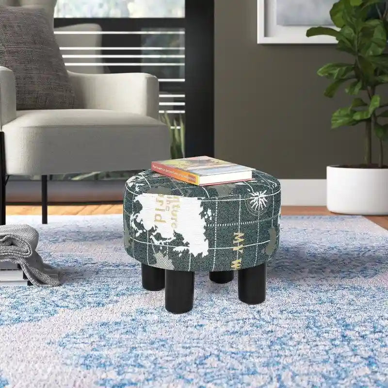 Repose-pieds rond ottoman Adeco en tissu, tabouret rembourré moderne-9