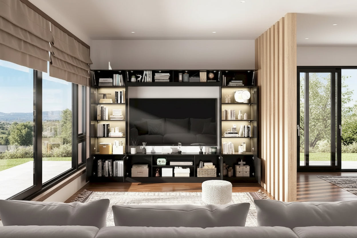 Bookshelf Entertainment Center Storage & Ambient Lighting White/Black