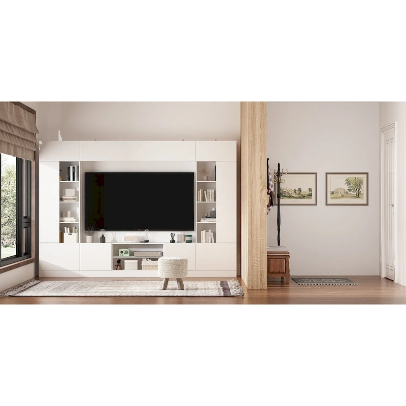 Meuble TV bibliothèque avec rangement et éclairage d'ambiance, blanc/noir-7