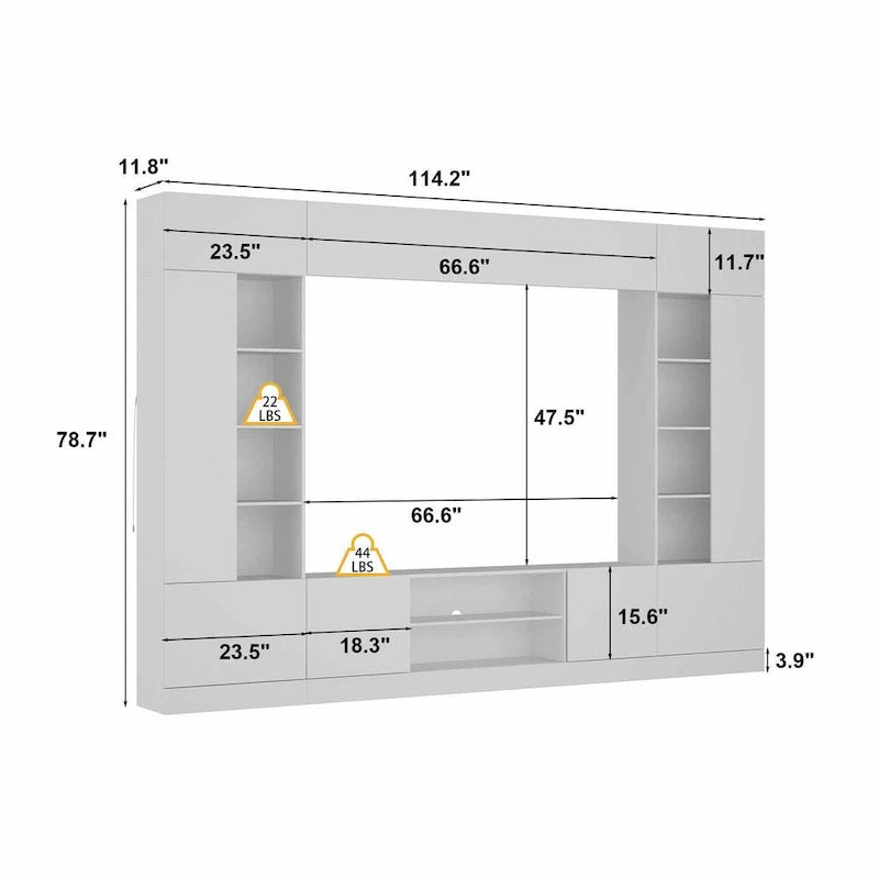 Meuble TV bibliothèque avec rangement et éclairage d'ambiance, blanc/noir-10