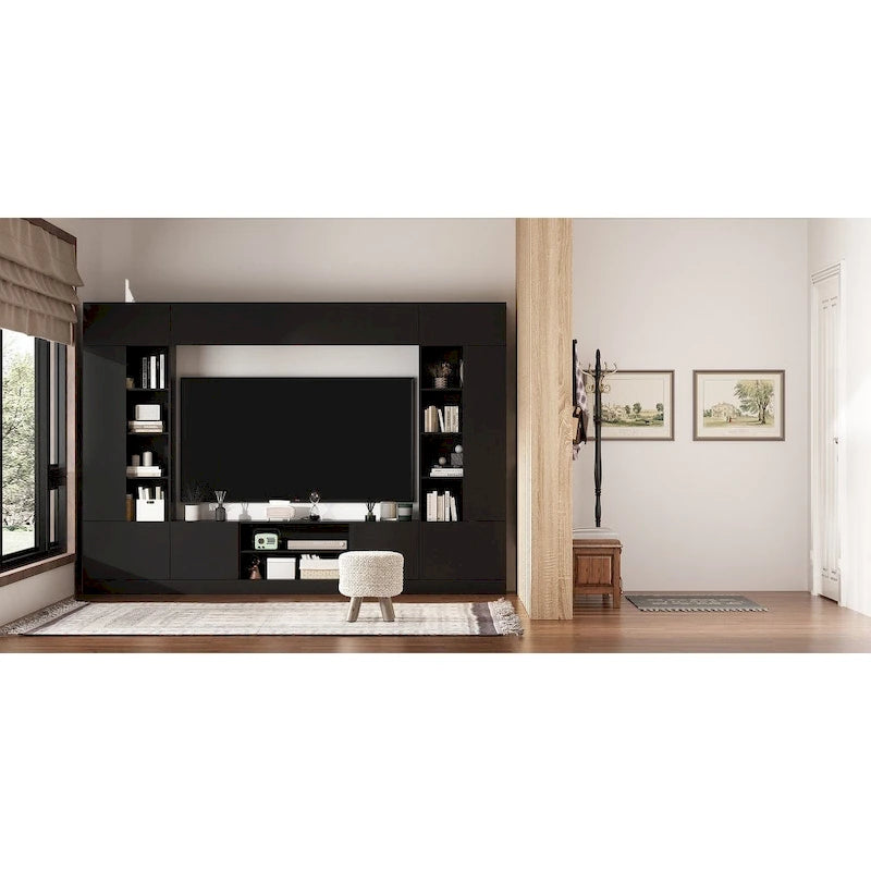 Meuble TV bibliothèque avec rangement et éclairage d'ambiance, blanc/noir-20