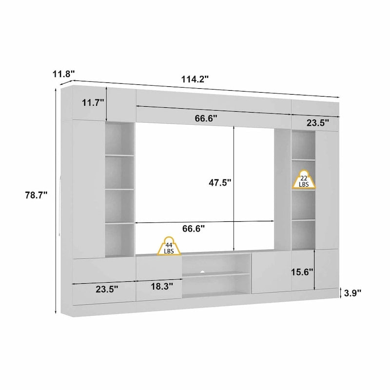 Meuble TV bibliothèque avec rangement et éclairage d'ambiance, blanc/noir-23