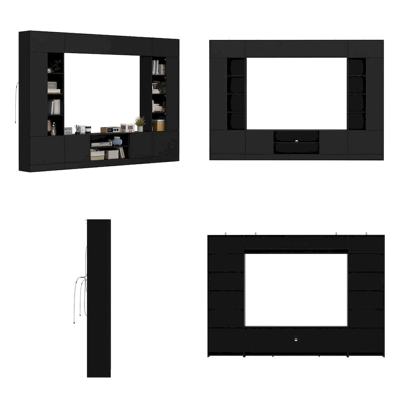 Meuble TV bibliothèque avec rangement et éclairage d'ambiance, blanc/noir-28