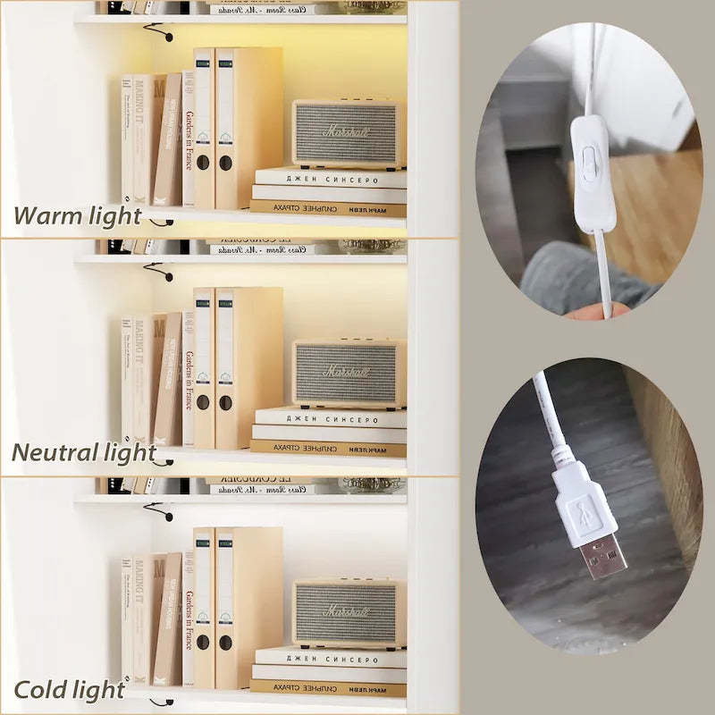 Meuble TV bibliothèque avec rangement et éclairage d'ambiance, blanc/noir-29