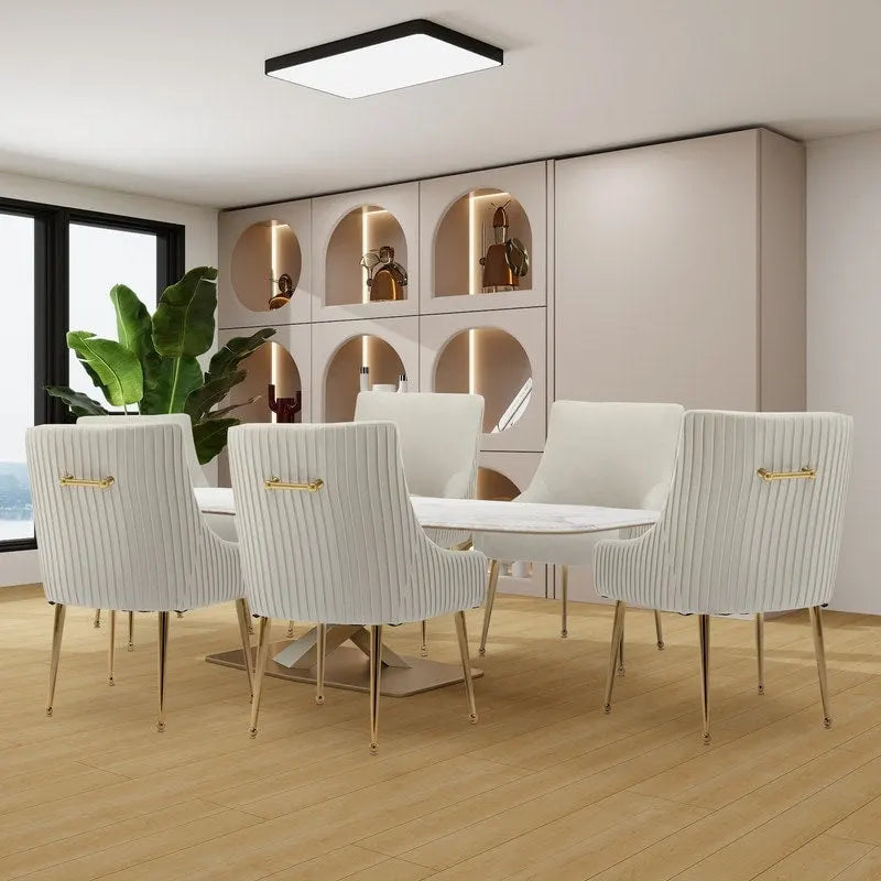 SEYNAR Ensemble de 6 chaises de salle à manger ou de coiffeuse modernes et glamour en velours bouclé plissé avec poignée arrière-34