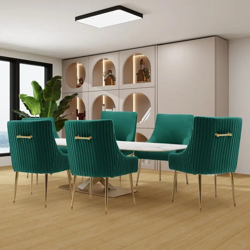 SEYNAR Ensemble de 6 chaises de salle à manger ou de coiffeuse modernes et glamour en velours bouclé plissé avec poignée arrière-36