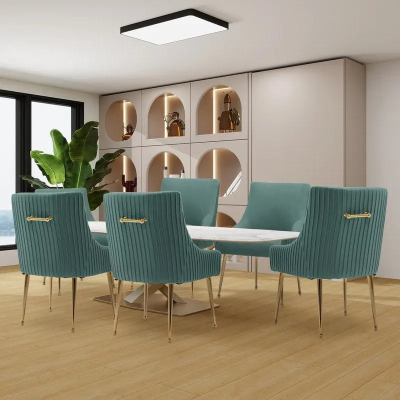 SEYNAR Ensemble de 6 chaises de salle à manger ou de coiffeuse modernes et glamour en velours bouclé plissé avec poignée arrière-37