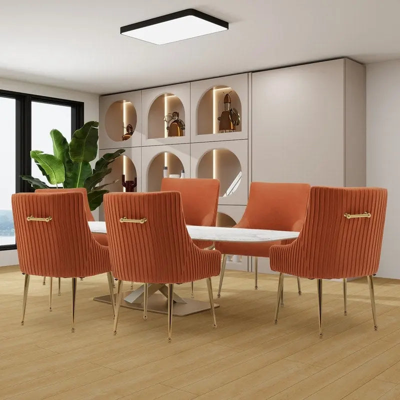 SEYNAR Ensemble de 6 chaises de salle à manger ou de coiffeuse modernes et glamour en velours bouclé plissé avec poignée arrière-40