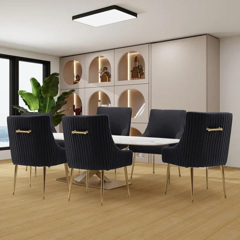 SEYNAR Ensemble de 6 chaises de salle à manger ou de coiffeuse modernes et glamour en velours bouclé plissé avec poignée arrière-2