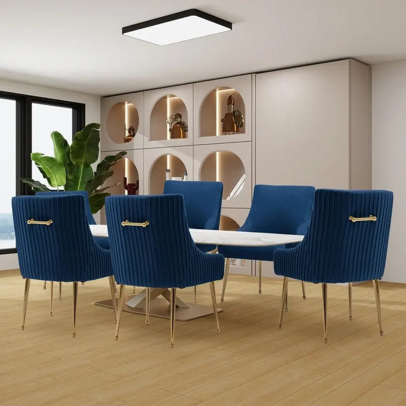 SEYNAR Ensemble de 6 chaises de salle à manger ou de coiffeuse modernes et glamour en velours bouclé plissé avec poignée arrière-4