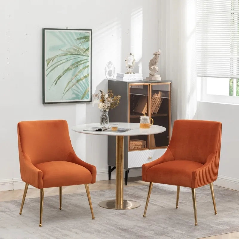 SEYNAR Ensemble de 6 chaises de salle à manger ou de coiffeuse modernes et glamour en velours bouclé plissé avec poignée arrière-7