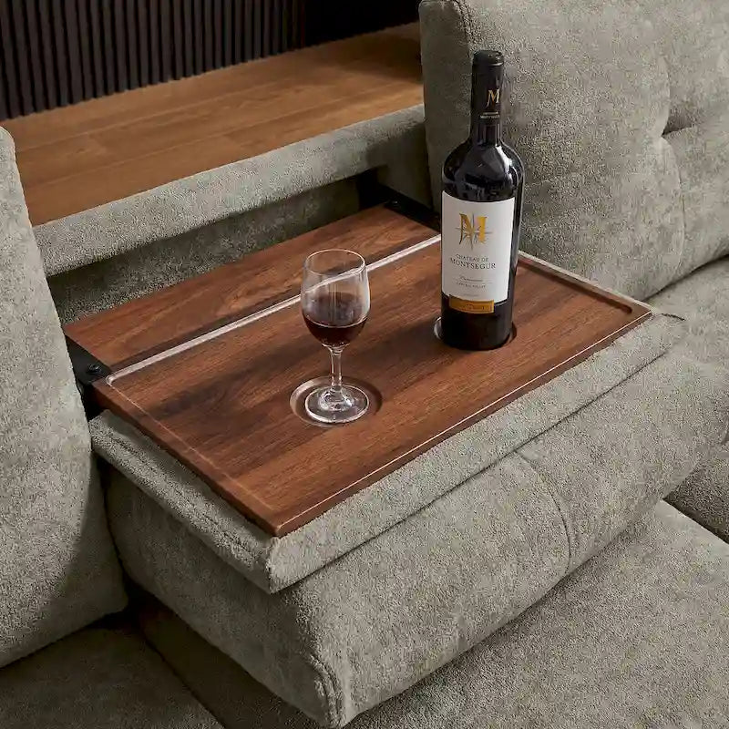 Canapé d'angle moderne 4 places en tissu éponge avec table basse dissimulée, appui-tête réglable et grand espace de rangement.-8