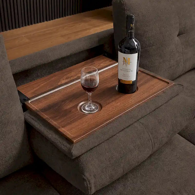 Canapé d'angle moderne 4 places en tissu éponge avec table basse dissimulée, appui-tête réglable et grand espace de rangement.-23