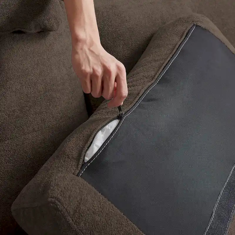 Canapé d'angle moderne 4 places en tissu éponge avec table basse dissimulée, appui-tête réglable et grand espace de rangement.-25