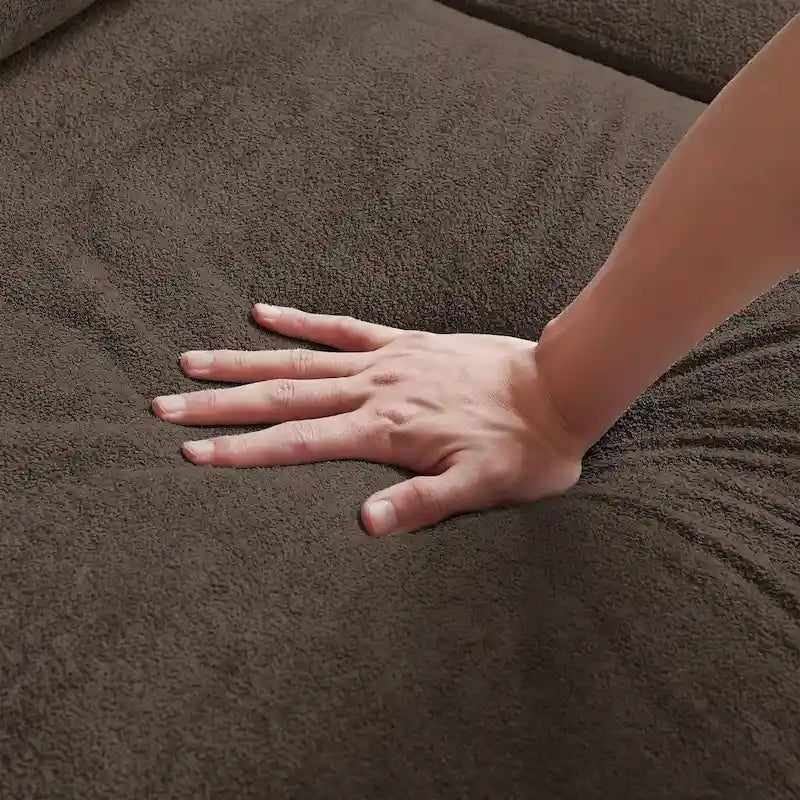 Canapé d'angle moderne 4 places en tissu éponge avec table basse dissimulée, appui-tête réglable et grand espace de rangement.-26