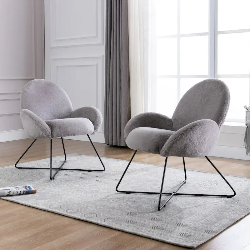 Fauteuil d'appoint moderne Corvus Rowen avec accoudoirs, revêtu de polaire.-2