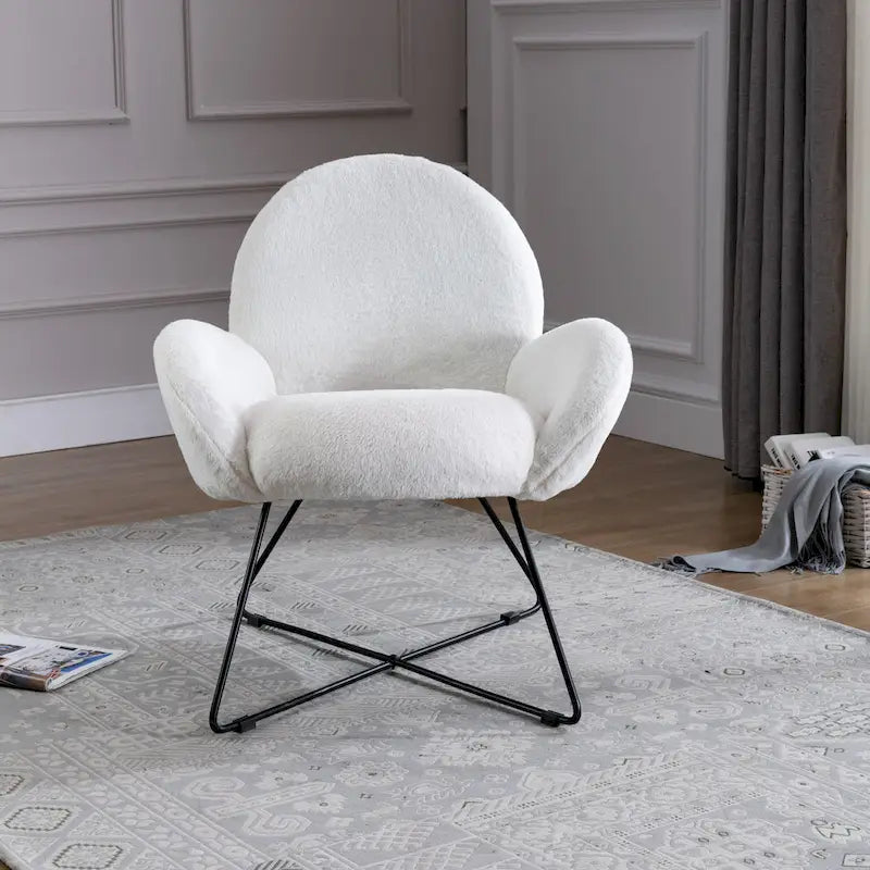 Fauteuil d'appoint moderne Corvus Rowen avec accoudoirs, revêtu de polaire.-5