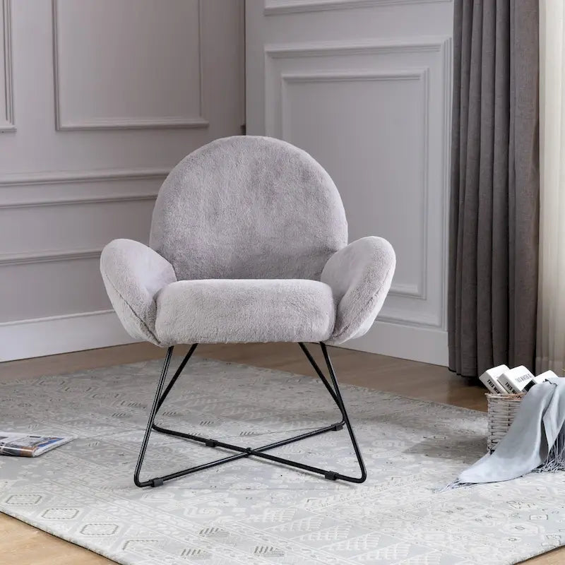 Fauteuil d'appoint moderne Corvus Rowen avec accoudoirs, revêtu de polaire.-6
