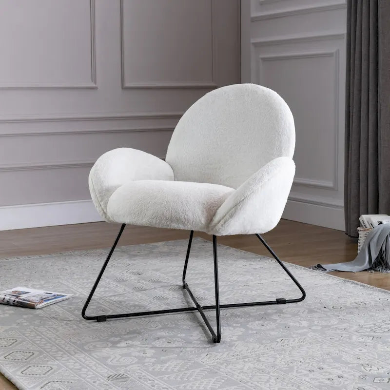 Fauteuil d'appoint moderne Corvus Rowen avec accoudoirs, revêtu de polaire.-8