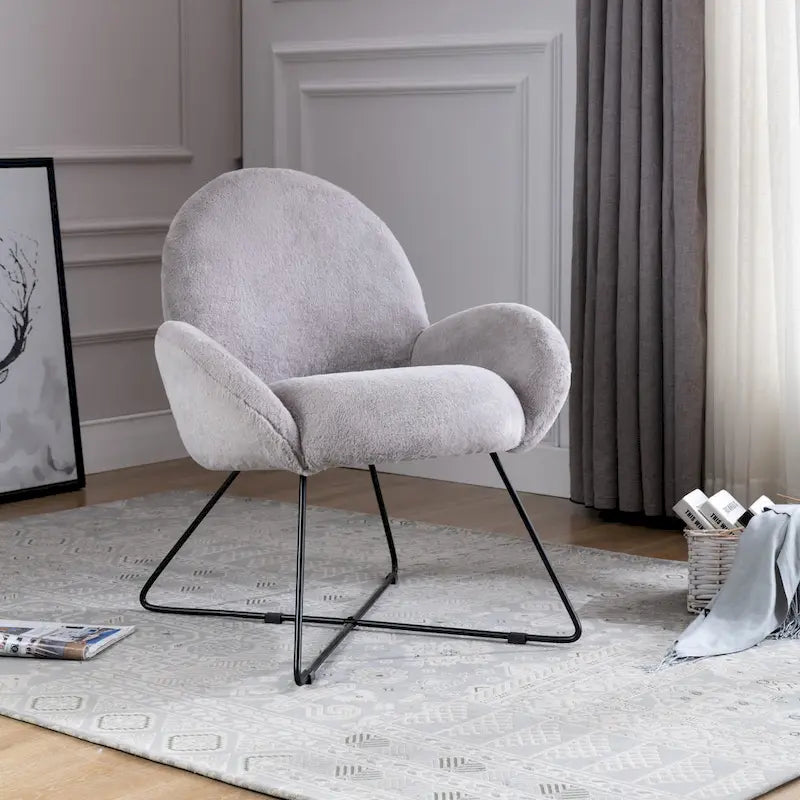 Fauteuil d'appoint moderne Corvus Rowen avec accoudoirs, revêtu de polaire.-9