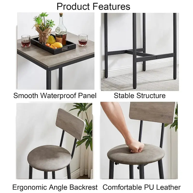 Ensemble table de bar 3 pièces, ensemble table de cuisine pour 2 personnes, tabourets rembourrés-7