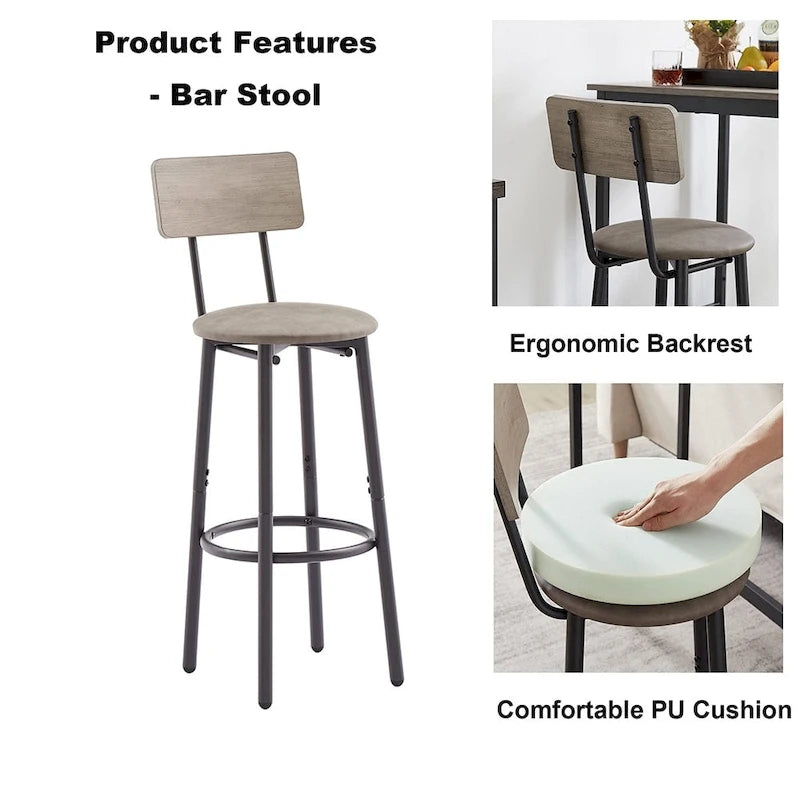 Ensemble table de bar 3 pièces, ensemble table de cuisine pour 2 personnes, tabourets rembourrés-8