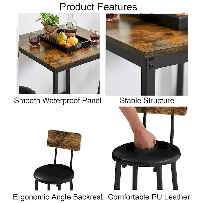 Ensemble table de bar 3 pièces, ensemble table de cuisine pour 2 personnes, tabourets rembourrés-12