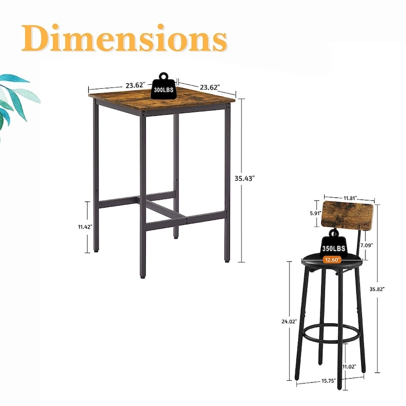 Ensemble table de bar 3 pièces, ensemble table de cuisine pour 2 personnes, tabourets rembourrés-15