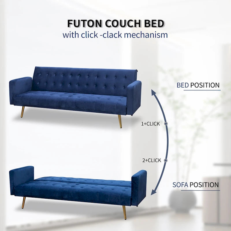 Canapé-lit convertible en velours capitonné de 75 pouces de large-2
