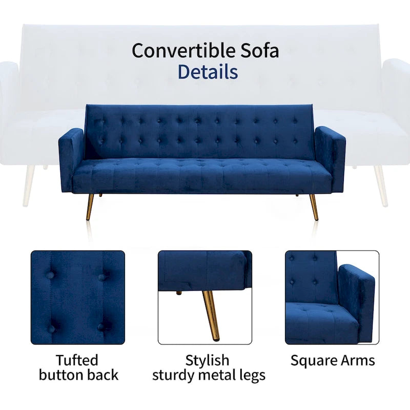 Canapé-lit convertible en velours capitonné de 75 pouces de large-4