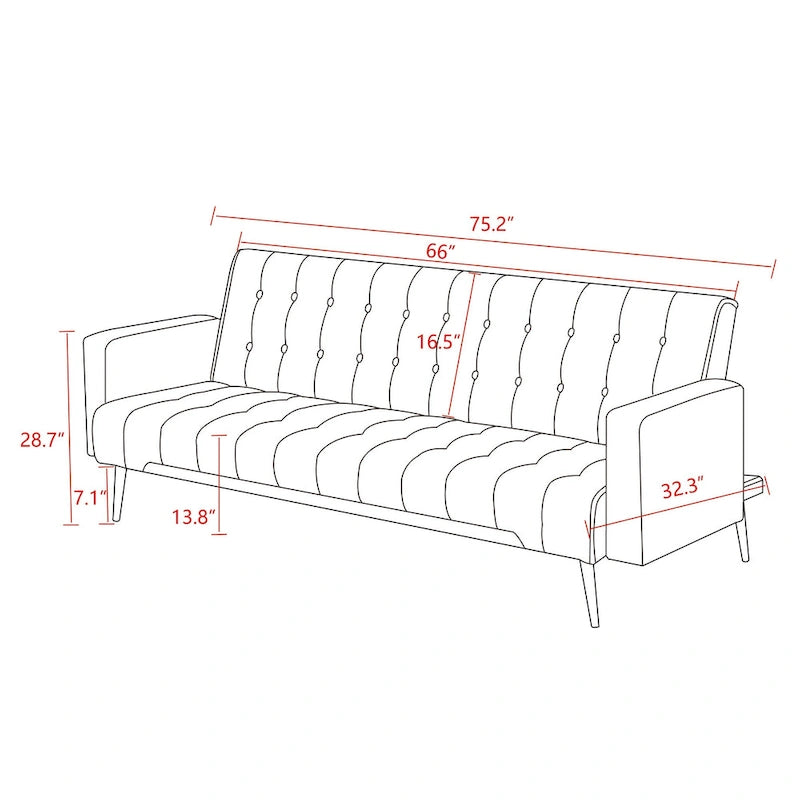 Canapé-lit convertible en velours capitonné de 75 pouces de large-5