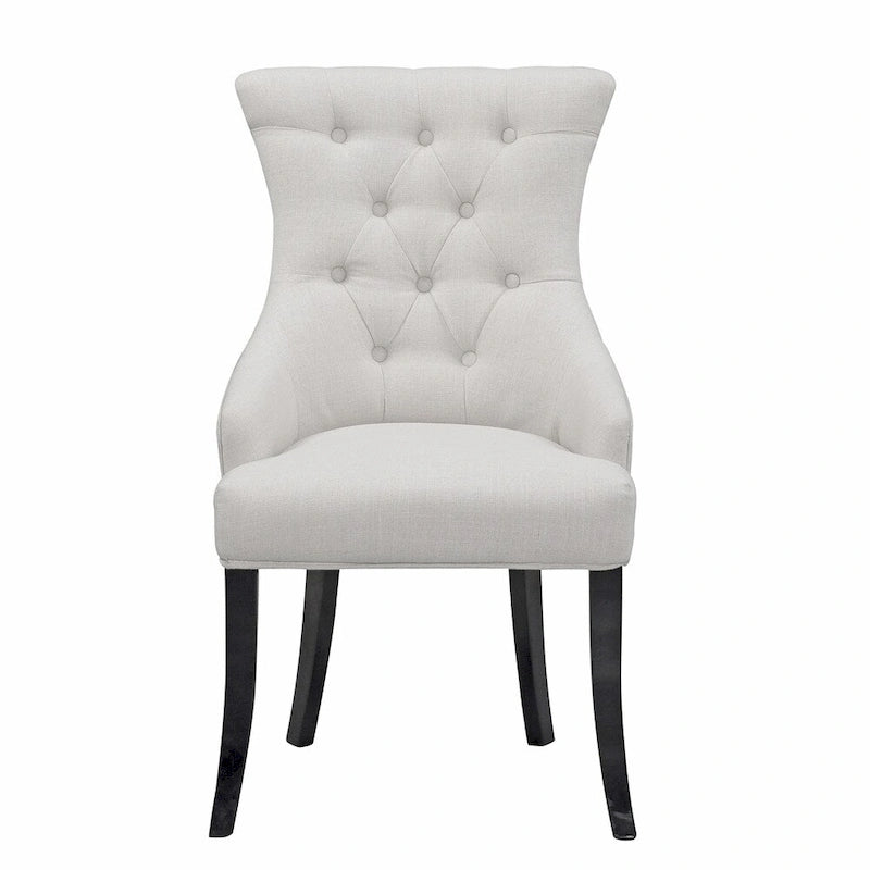 Ensemble de 2 chaises de salle à manger Alei en tissu beige avec boutons capitonnés-2