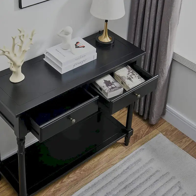 Table console d'entrée avec tiroirs de rangement et étagère-8