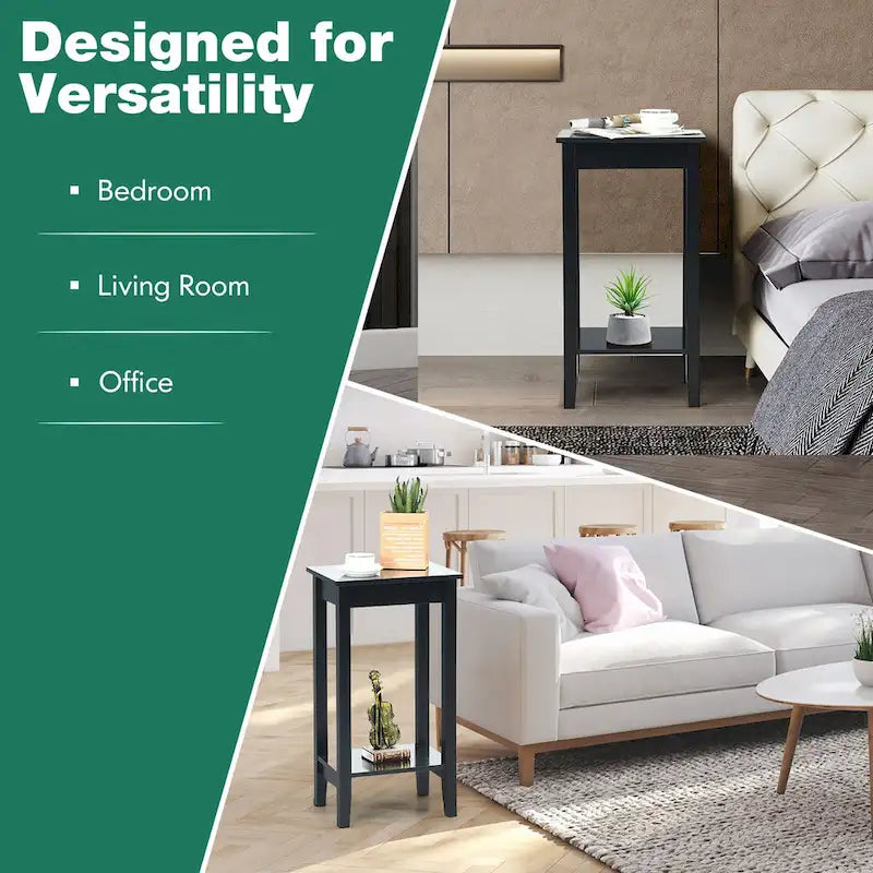 Table d'appoint à 2 niveaux, table de chevet haute avec étagère polyvalente-3