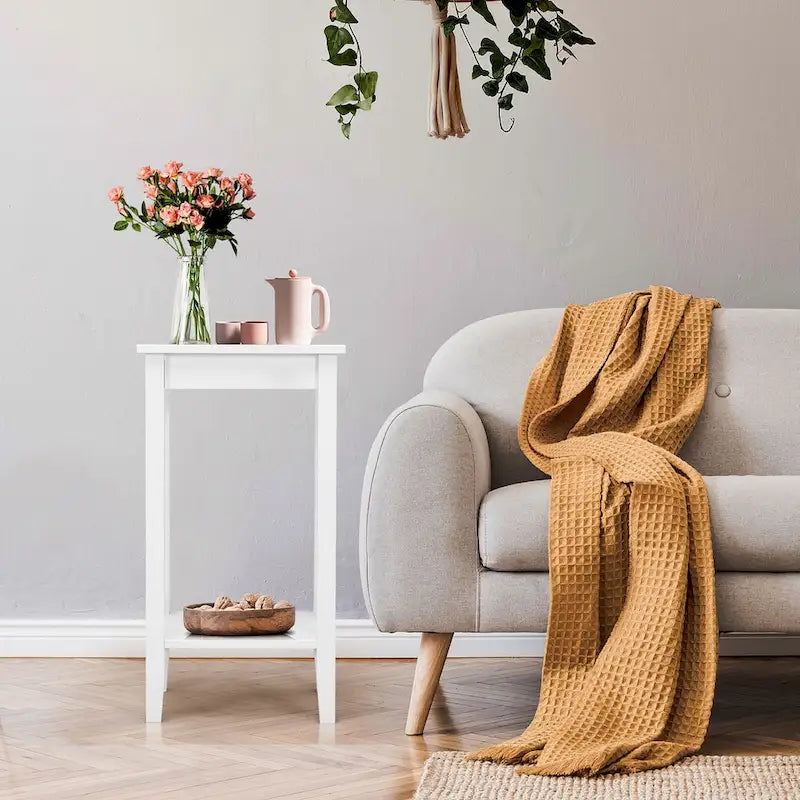 Table d'appoint à 2 niveaux, table de chevet haute avec étagère polyvalente-5