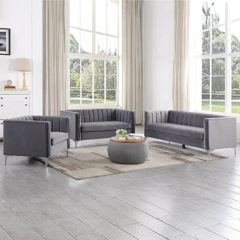 Ensemble de meubles de salon Morden Fort : canapés, fauteuils et divan 3 pièces, tissu velours hollandais