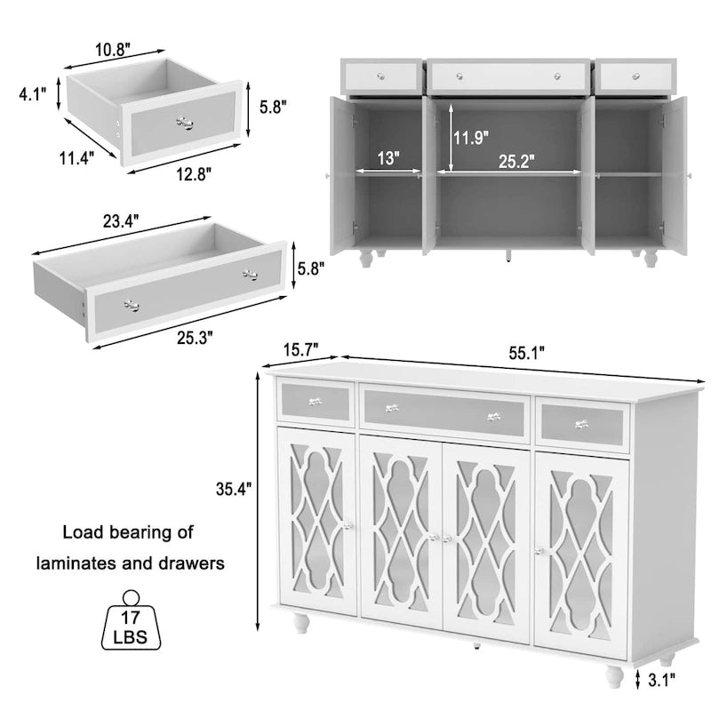 Buffet/armoire/bibliothèque miroir 55W pour salon-8