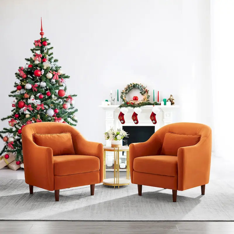 VANOMi 28.34W Lot de 2 fauteuils d'appoint, fauteuil tonneau en velours avec pieds en bois massif-11