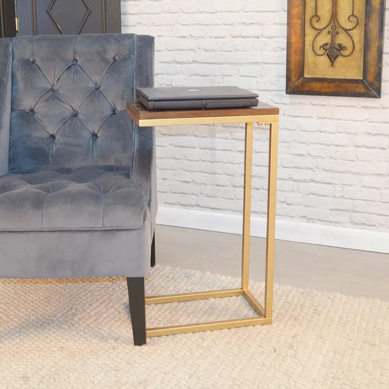 Table d'appoint Carolina Living Aggie C-Form - Plateau en chêne clair - Piètement en fer vieilli-33