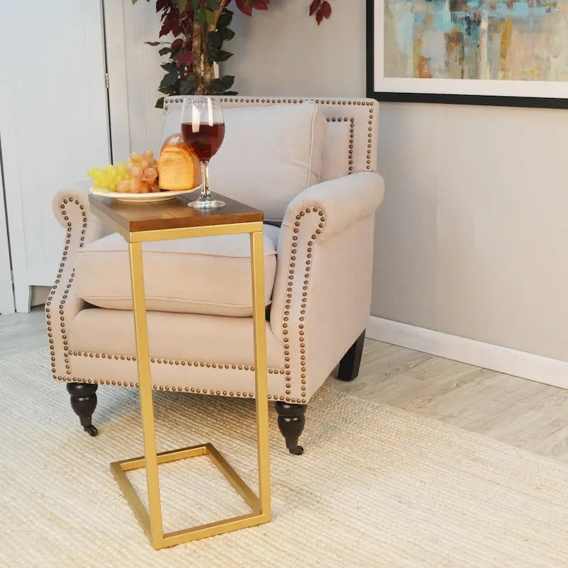 Table d'appoint Carolina Living Aggie C-Form - Plateau en chêne clair - Piètement en fer vieilli-35