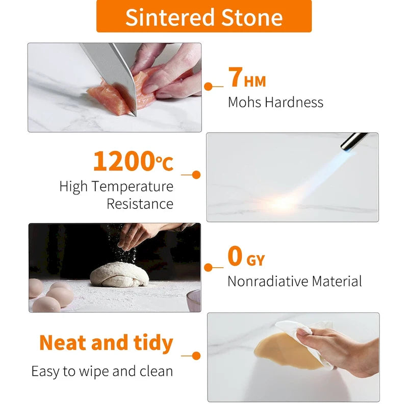 Table d'appoint ronde à deux niveaux en pierre frittée avec cadre doré-12