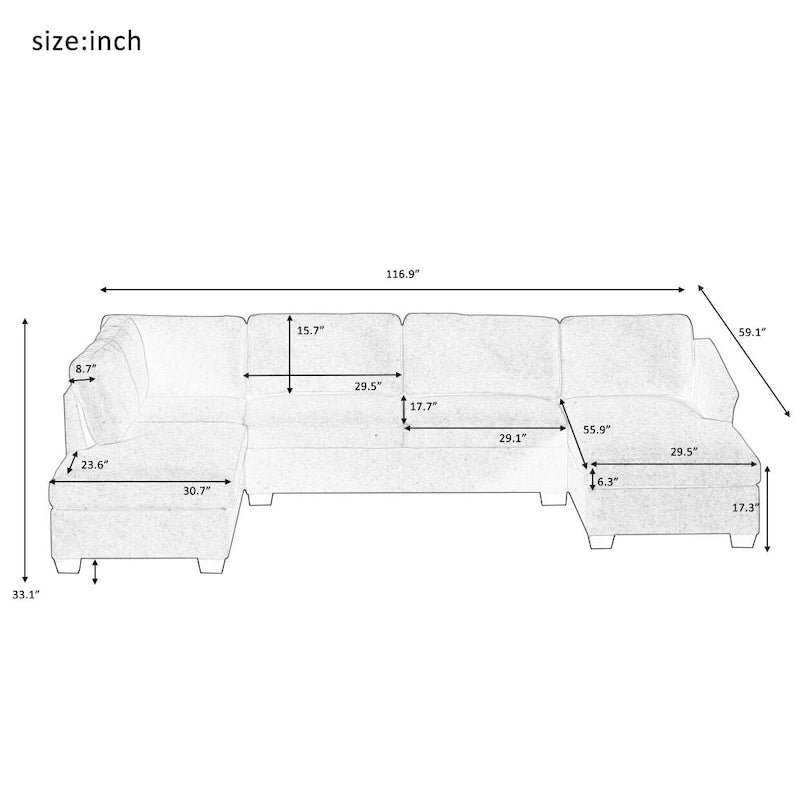 Canapé méridienne surdimensionné en forme de U moderne